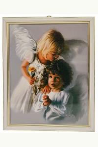 Obraz w białej ramce - Anioł Stróż i dziecko