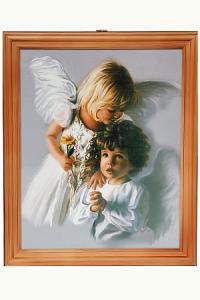 Obraz w drewnianej ramce - Anioł Stróż i dziecko