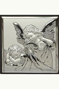 Obrazek srebrny Anioł Stróż z latarenką. Pamiątka Chrztu Świetego